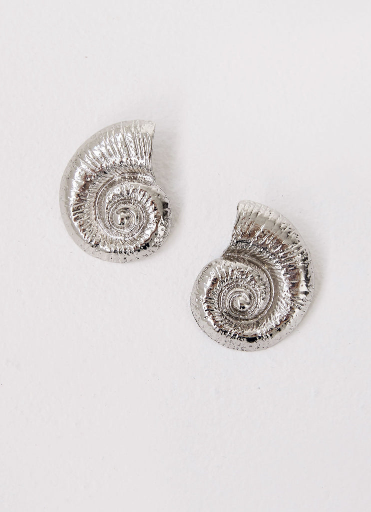 Womens Beachcomber Earrings in the colour Silver in front of a light grey background