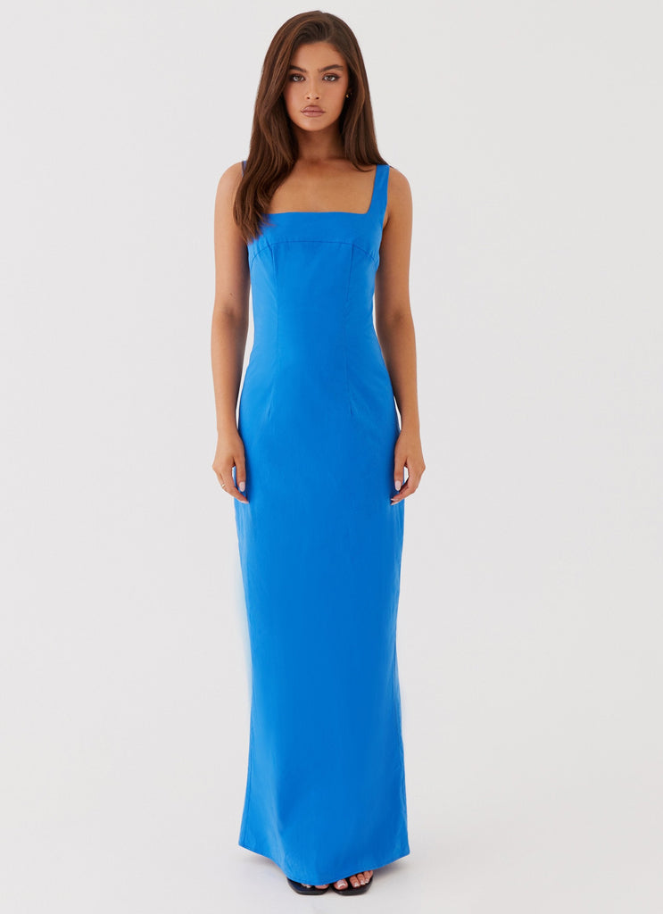 Womens Sonya Square Neck Maxi Dress in the colour Cobalt in front of a light grey background