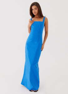 Womens Sonya Square Neck Maxi Dress in the colour Cobalt in front of a light grey background