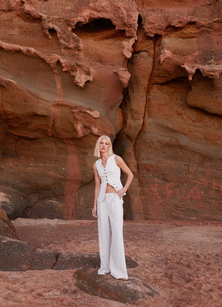 Womens Alexis Vest Top in the colour Pebble in front of a light grey background