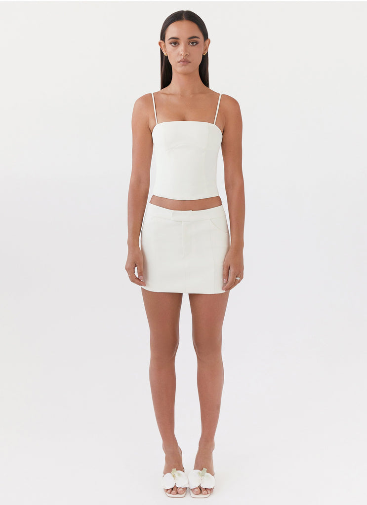 Womens Eliana Suit Mini Skirt in the colour Ivory in front of a light grey background