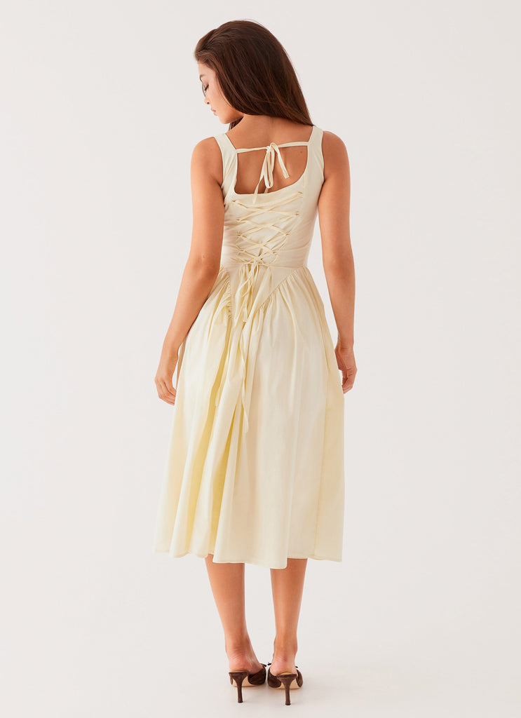 Womens Sassy Soiree Midi Dress in the colour Cream in front of a light grey background