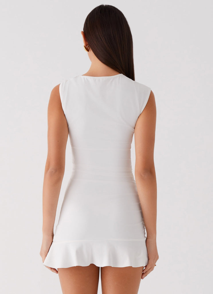 Womens Katy Frill Mini Dress in the colour Ivory in front of a light grey background