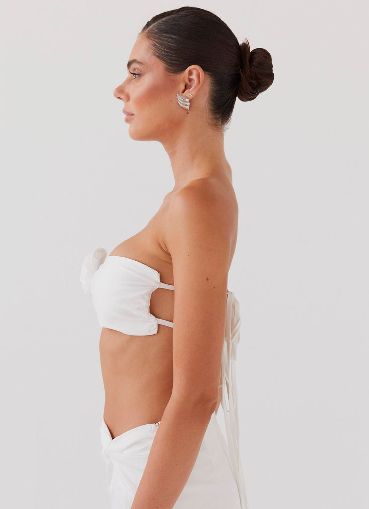 Womens Crescent Light Rose Bandeau Top in the colour Ivory in front of a light grey background