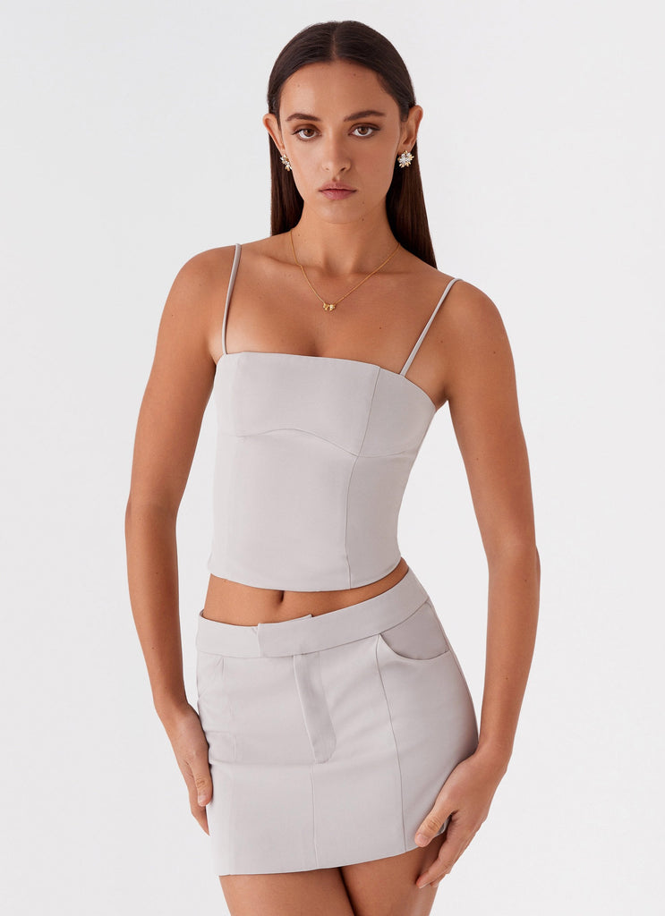 Womens Eliana Crop Top in the colour Grey in front of a light grey background