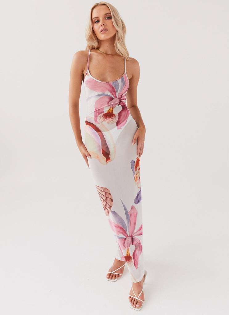 Womens Love On The Run Maxi Dress in the colour Seaside Bouquet in front of a light grey background