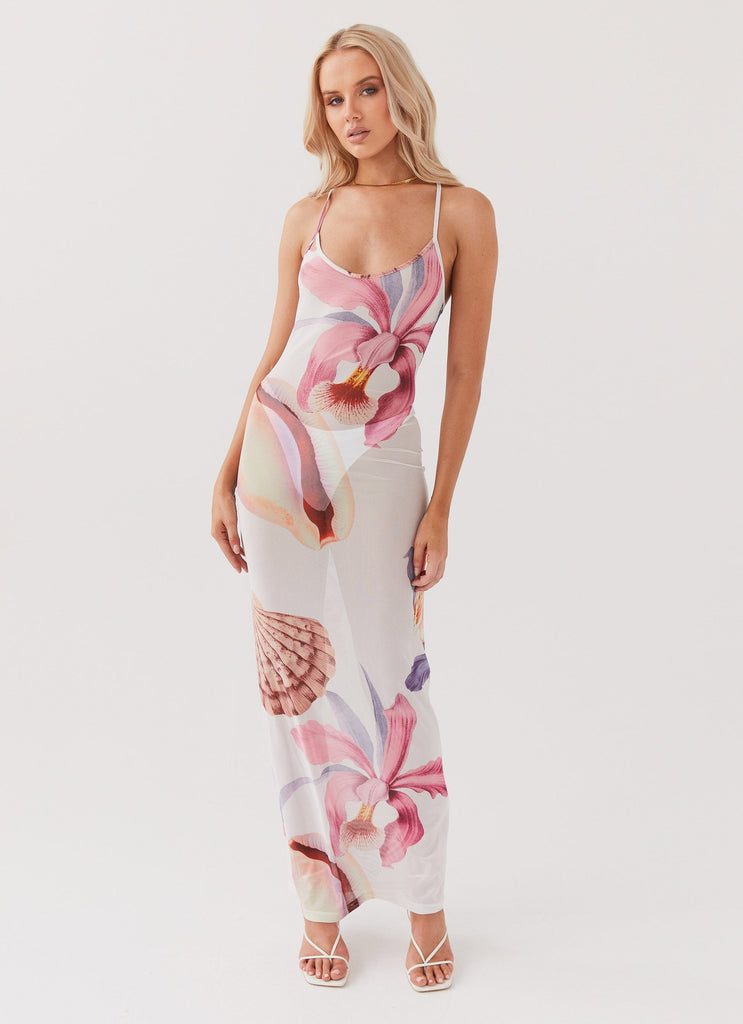 Womens Love On The Run Maxi Dress in the colour Seaside Bouquet in front of a light grey background