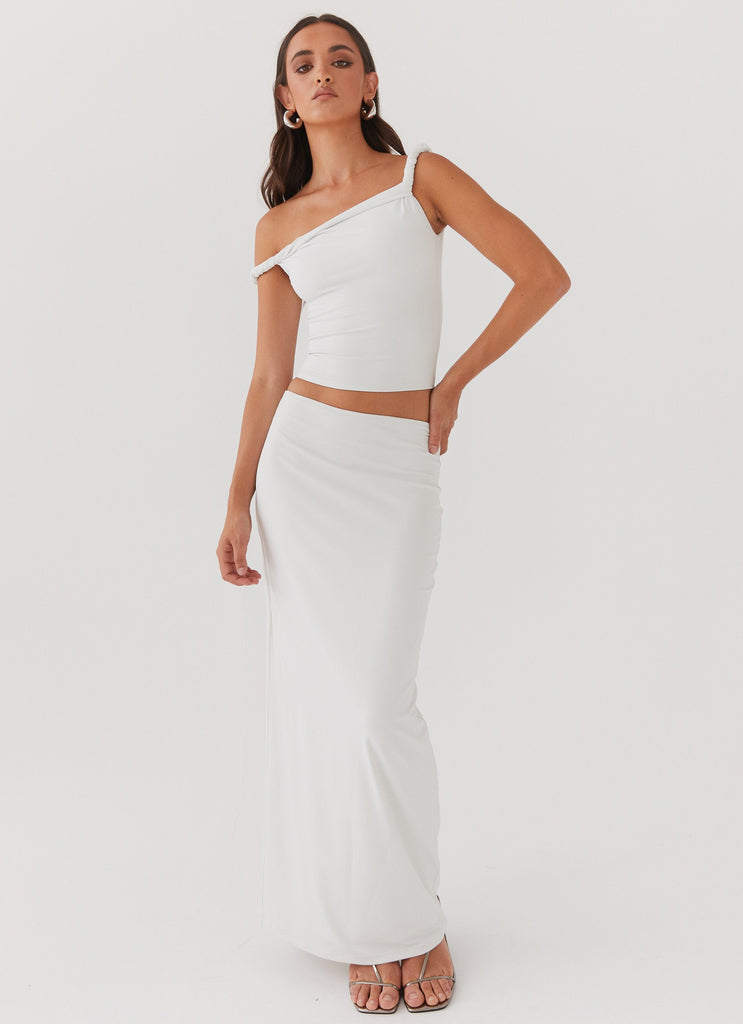 Womens Solace Soul Twist Shoulder Top in the colour Ivory in front of a light grey background