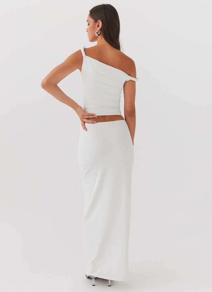 Womens Solace Soul Maxi Skirt in the colour Ivory in front of a light grey background