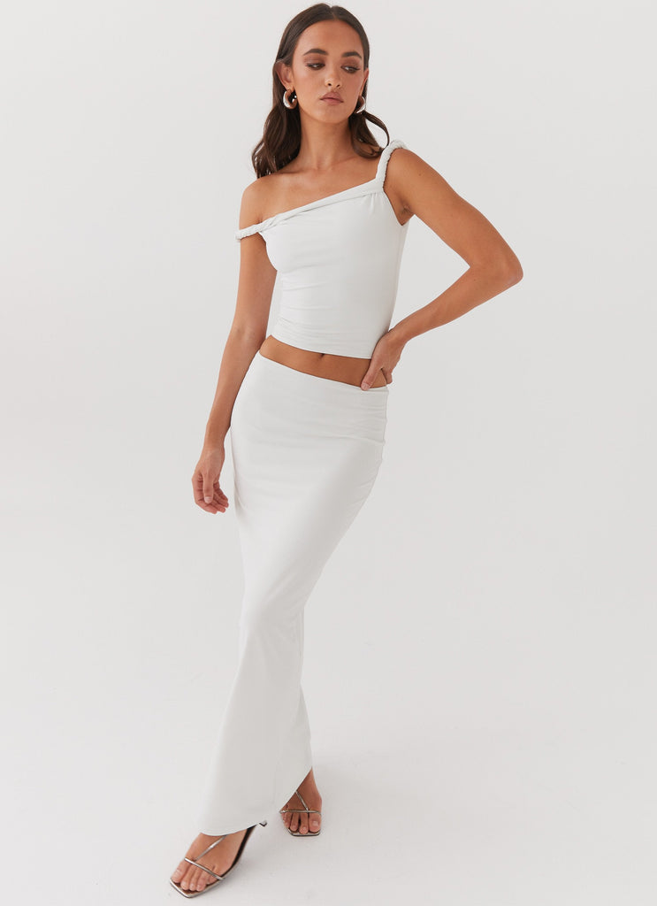 Womens Solace Soul Maxi Skirt in the colour Ivory in front of a light grey background