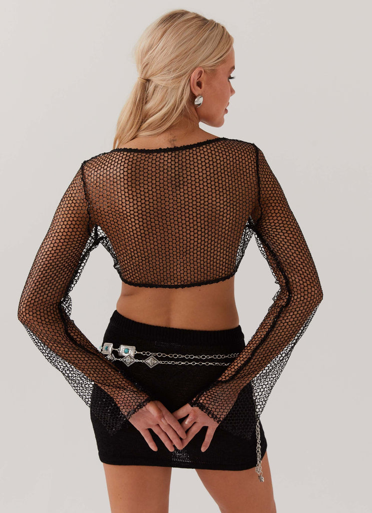 Lori Sequin Long Sleeve Top - Black