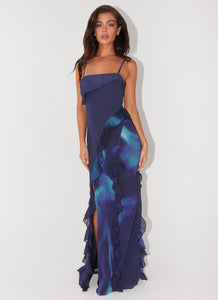 Womens Do No Wrong Ruffle Maxi Dress in the colour Cyber Rose in front of a light grey background