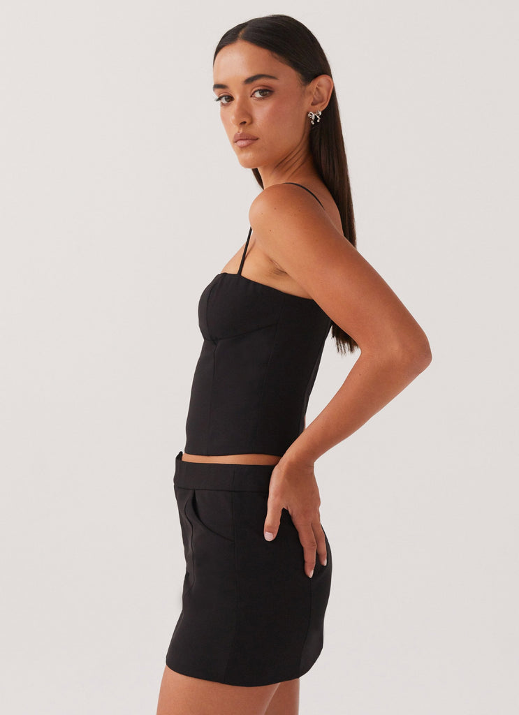 Womens Eliana Crop Top in the colour Black in front of a light grey background