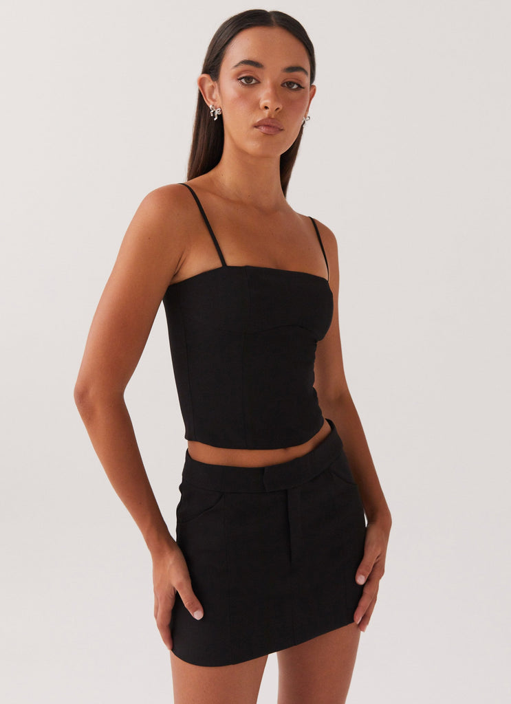 Womens Eliana Crop Top in the colour Black in front of a light grey background