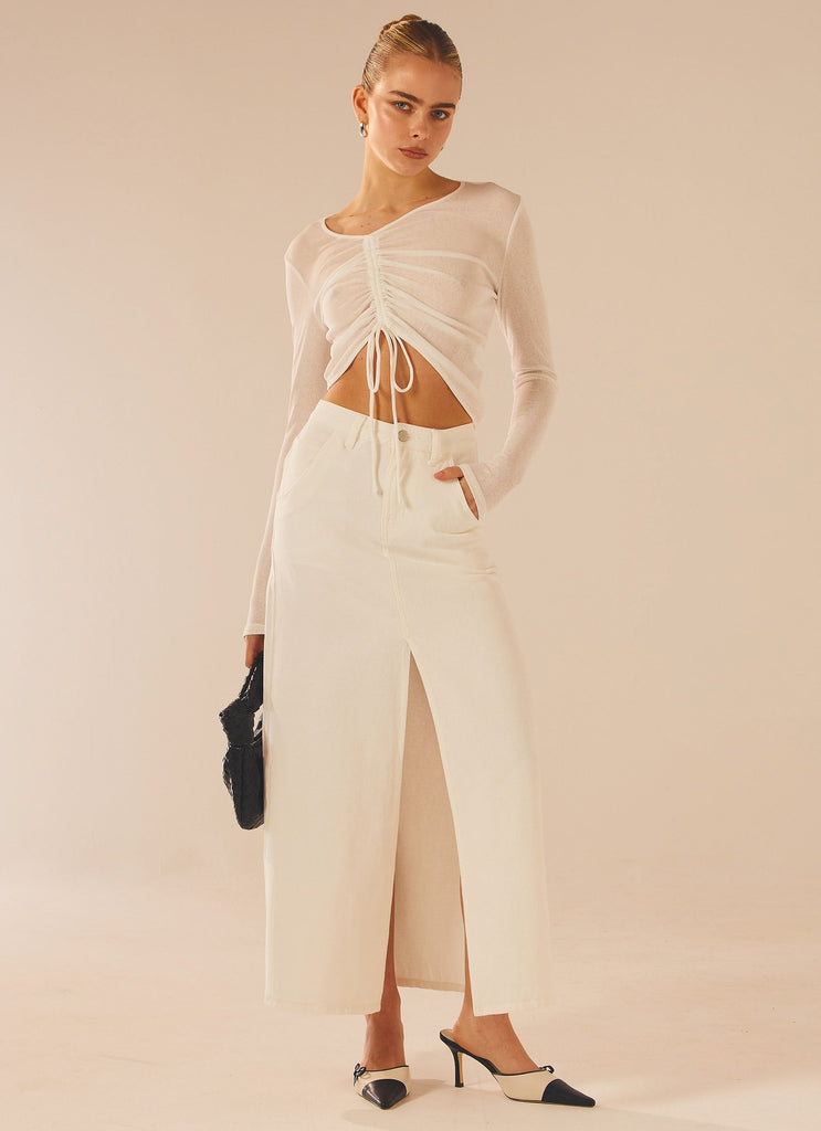 Walk This Way Denim Maxi Skirt - Bone