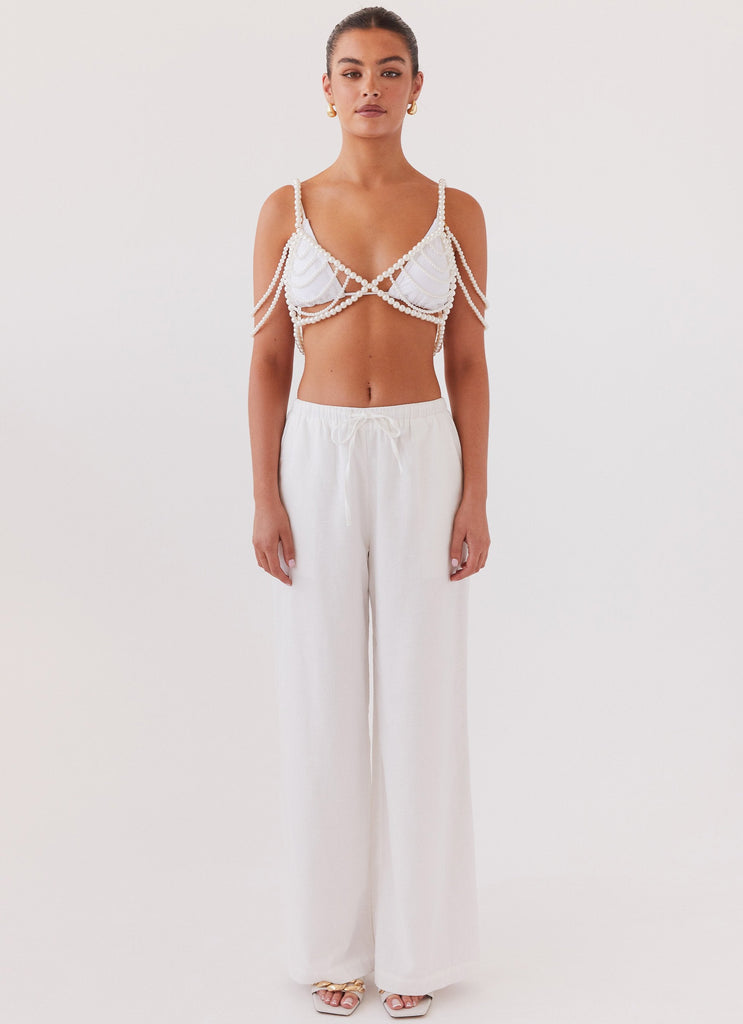 Womens Serenade Pearl Beaded Bralet Top in the colour Pearl in front of a light grey background