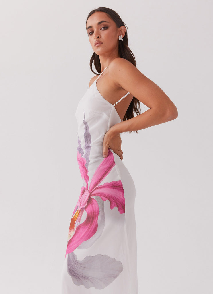 Womens Blossom Hearts Maxi Dress in the colour Tulip Floral in front of a light grey background