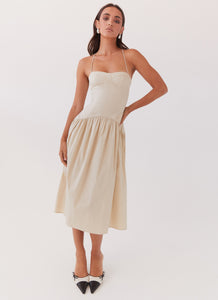 Womens Yvette Corset Midi Dress in the colour Desert Sage in front of a light grey background