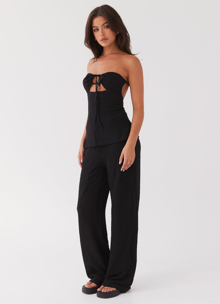 Womens Jadey Waffle Pants in the colour Black in front of a light grey background