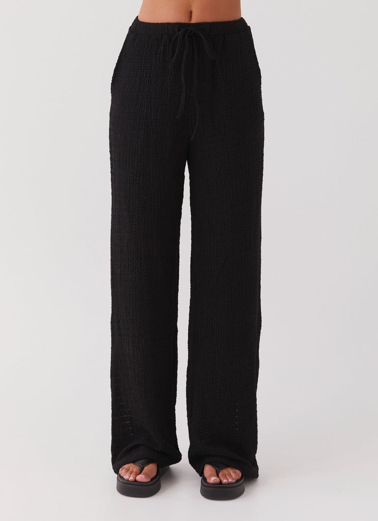 Womens Jadey Waffle Pants in the colour Black in front of a light grey background