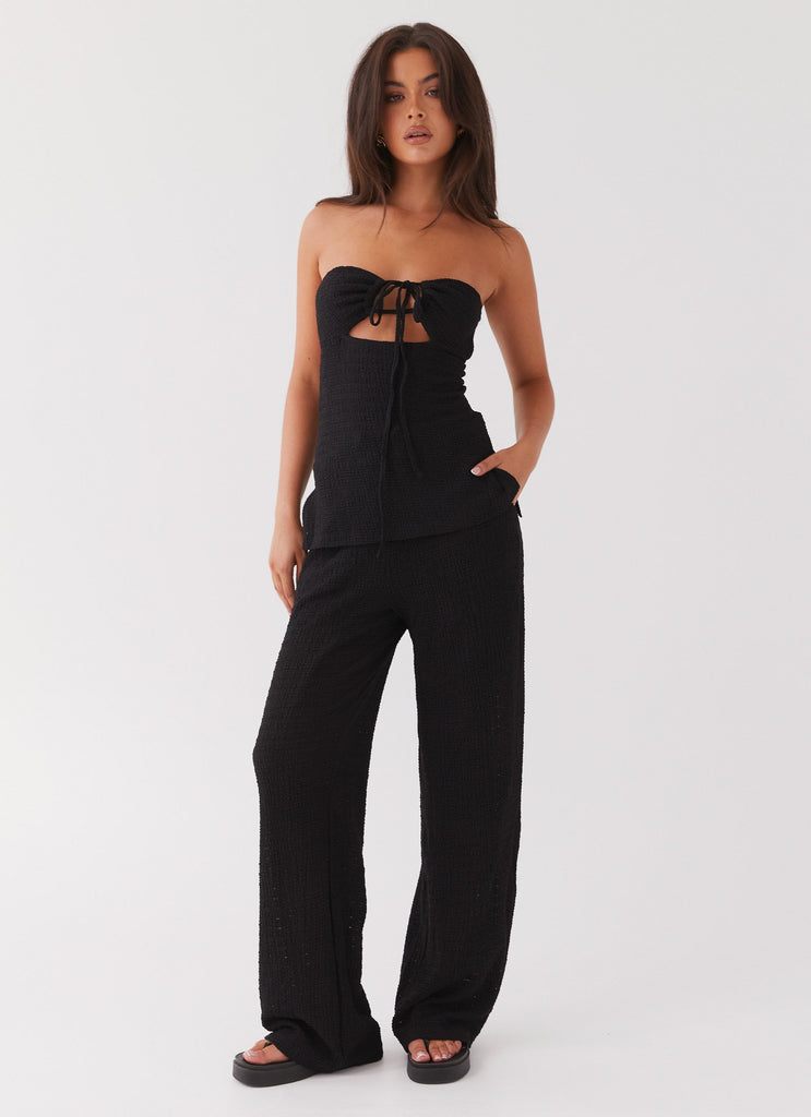 Womens Jadey Waffle Pants in the colour Black in front of a light grey background