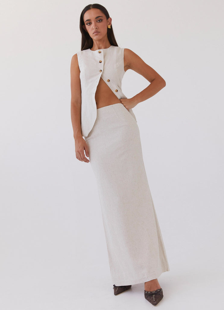 Born For Bordeaux Linen Midi Skirt - Oatmeal