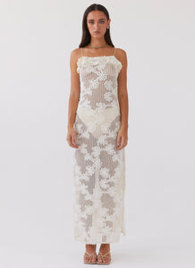 Womens Evangeline Embroidered Maxi Dress in the colour Ivory Tea in front of a light grey background