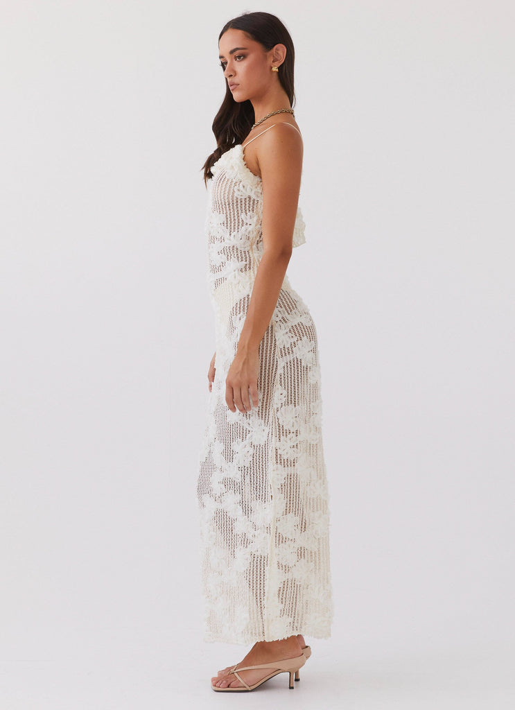 Womens Evangeline Embroidered Maxi Dress in the colour Ivory Tea in front of a light grey background