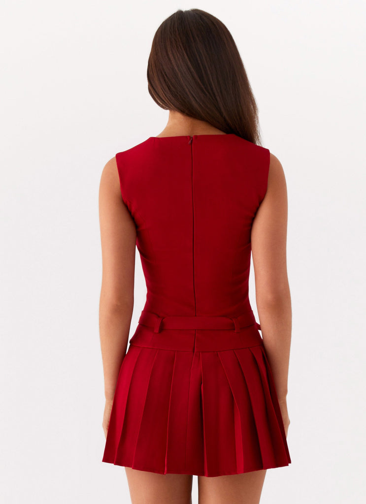 Womens Justina Belted Mini Dress in the colour Red in front of a light grey background