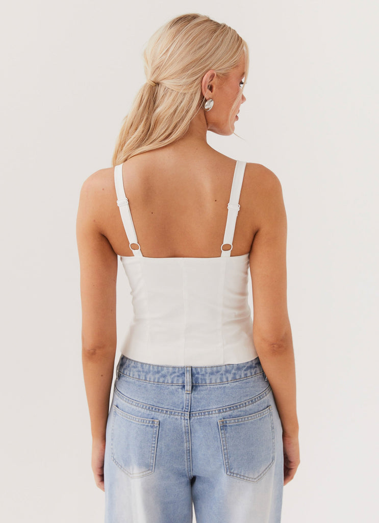 Womens Hopeful Hearts Bustier Top in the colour White in front of a light grey background