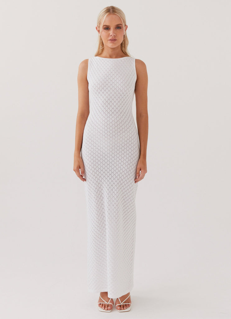 Womens Etoile Knit Maxi Dress in the colour White in front of a light grey background