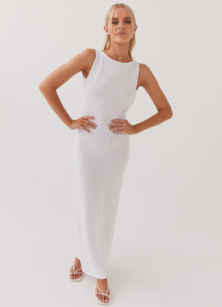 Womens Etoile Knit Maxi Dress in the colour White in front of a light grey background