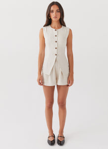 Womens Born For Bordeaux Linen Shorts in the colour Oatmeal in front of a light grey background