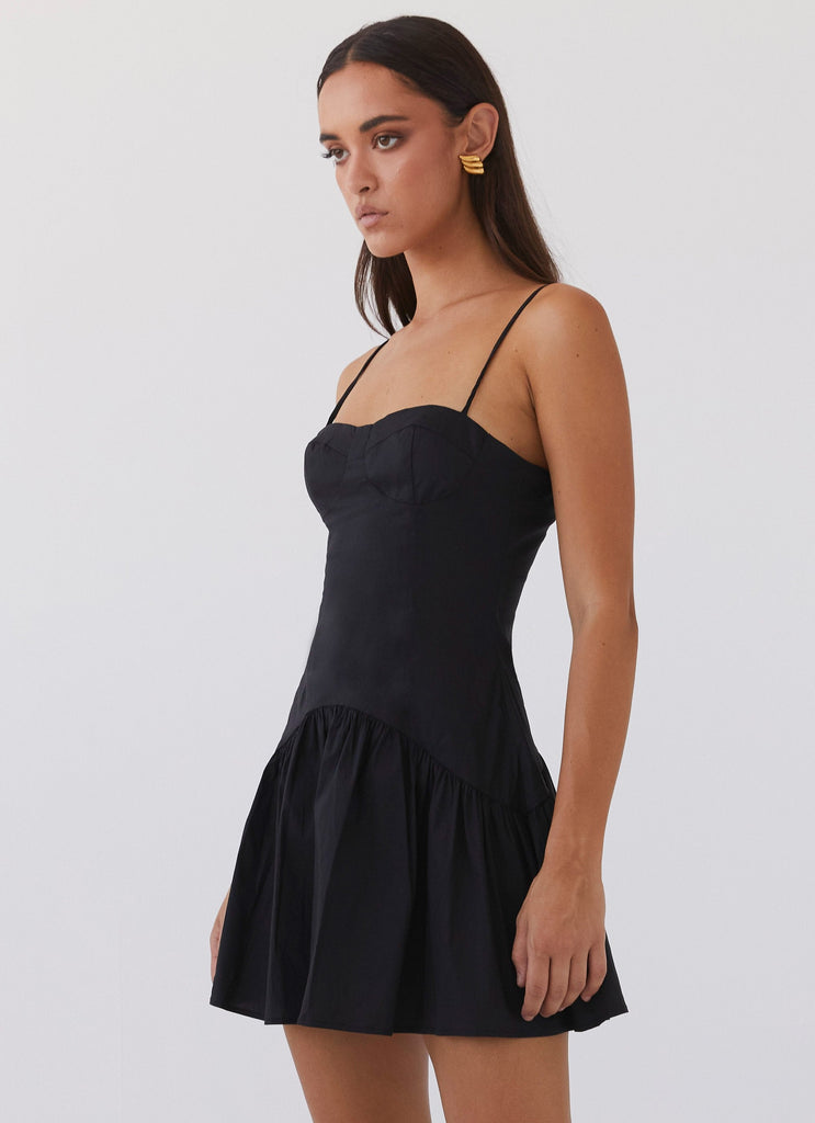 Womens Endless Summer Mini Dress in the colour Black in front of a light grey background