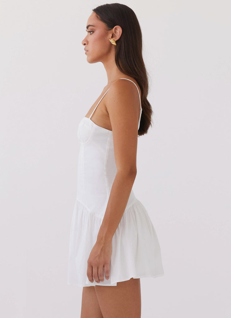 Womens Endless Summer Mini Dress in the colour White in front of a light grey background