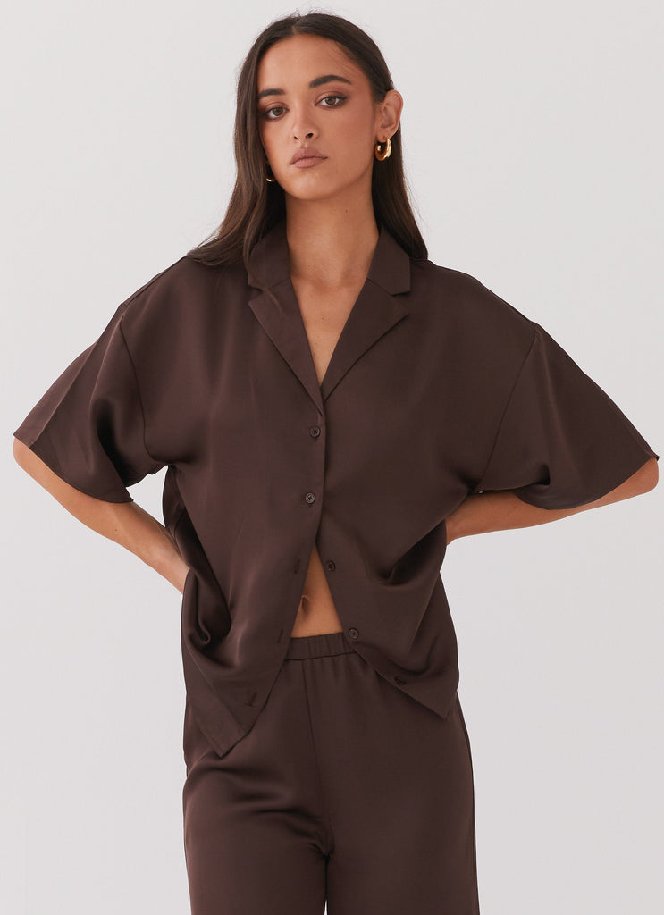 Palm Cove Satin Shirt - Chocolate