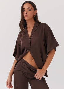 Palm Cove Satin Shirt - Chocolate