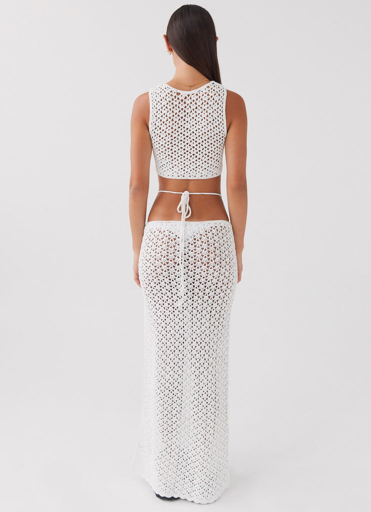 Womens Mabel Bay Crochet Maxi Skirt in the colour White in front of a light grey background