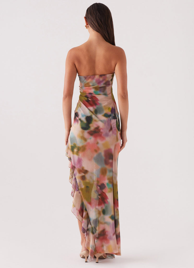 Womens Shape Of You Strapless Maxi Dress in the colour Mystic Meadow in front of a light grey background