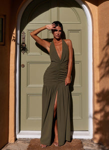 Womens Truly In Love Maxi Dress in the colour Khaki in front of a light grey background