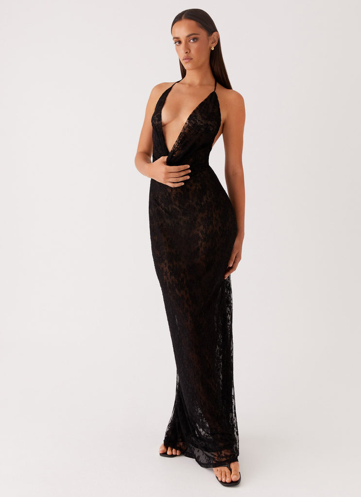 Womens Champagne Coastline Maxi Dress in the colour Black in front of a light grey background