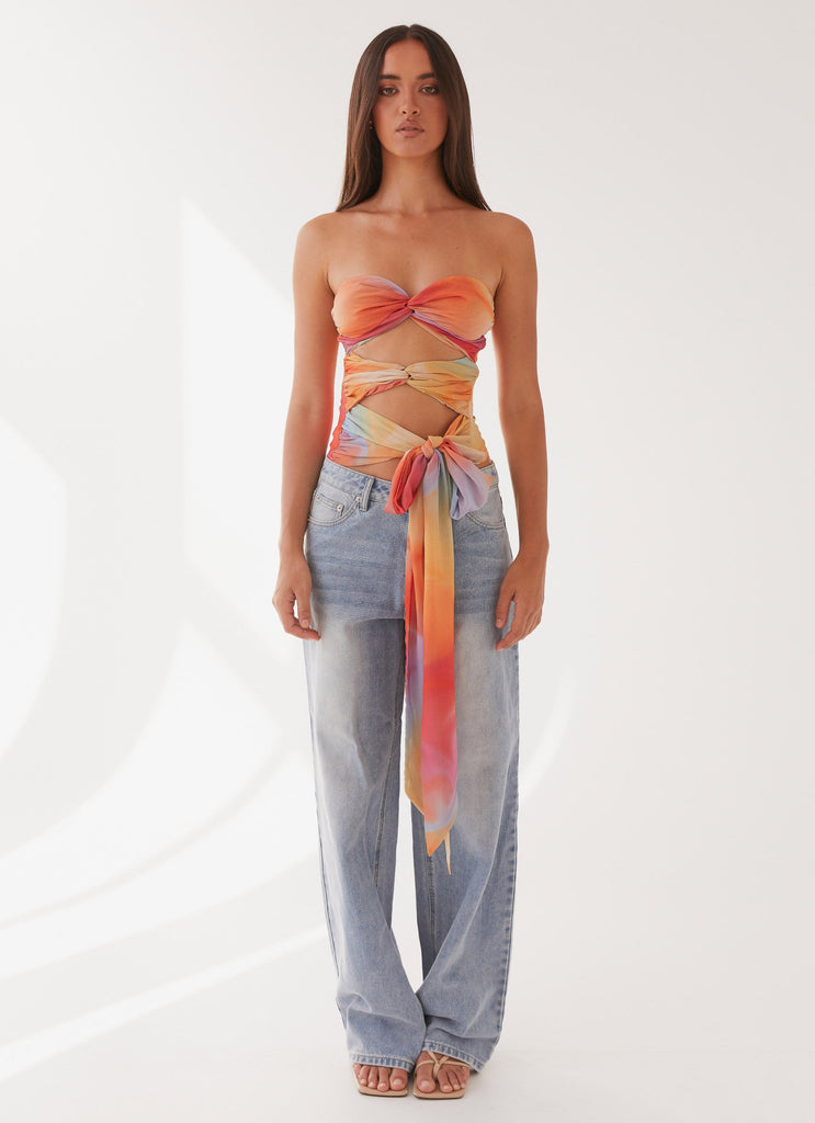 Womens Sunlight Cascade Top in the colour Rainbow Radiance in front of a light grey background