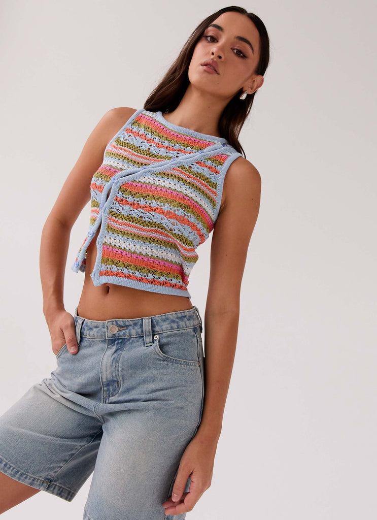 Womens Chromatic Charm Knit Top in the colour Citrus Oasis in front of a light grey background