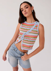 Womens Chromatic Charm Knit Top in the colour Citrus Oasis in front of a light grey background