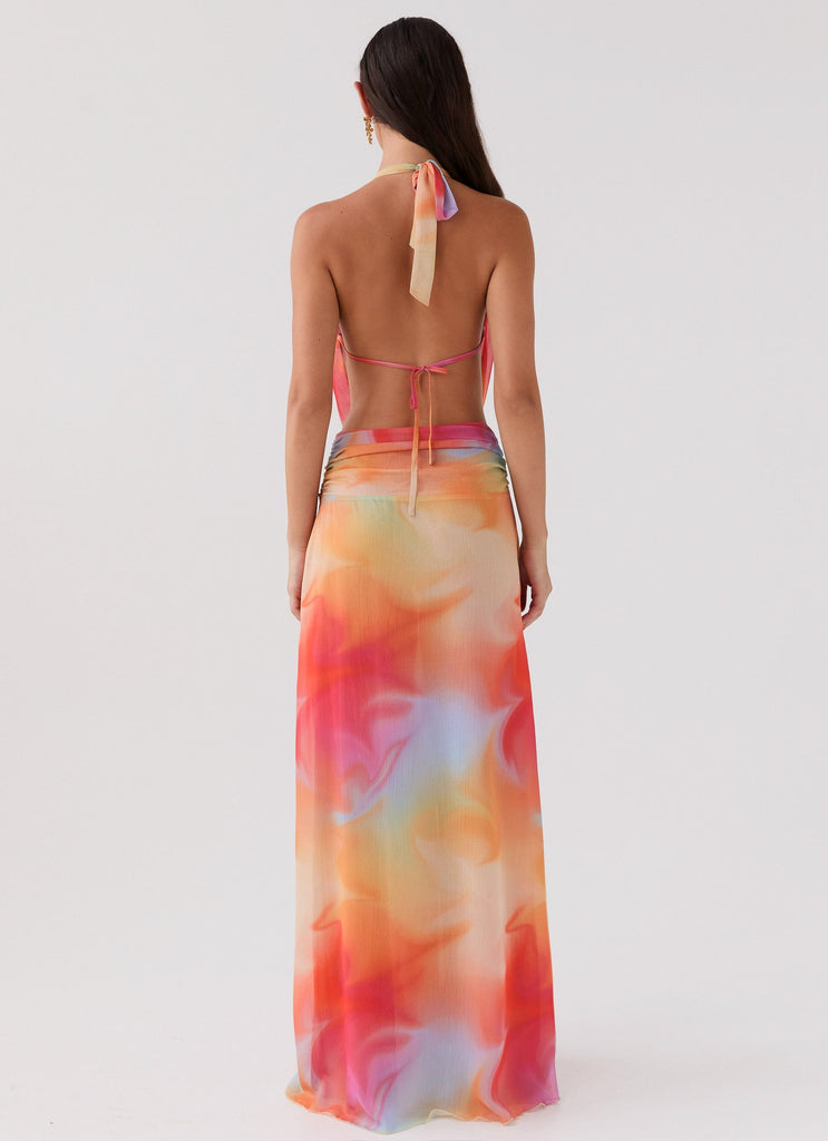 Womens Elysia Chiffon Maxi Dress in the colour Rainbow in front of a light grey background