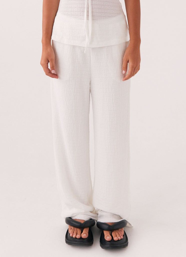 Womens Jadey Waffle Pants in the colour White in front of a light grey background