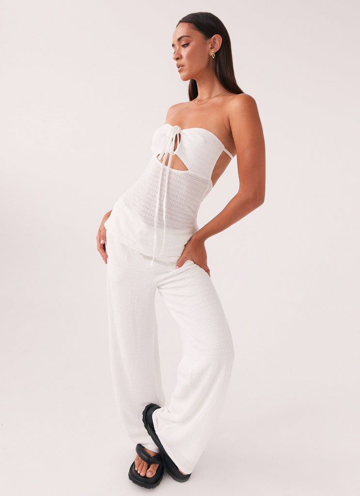 Womens Jadey Waffle Pants in the colour White in front of a light grey background