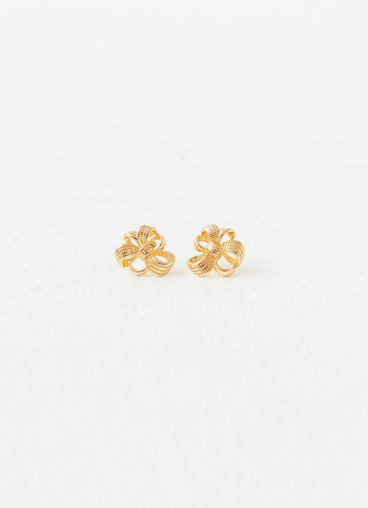 Womens Theodora Mini Earring in the colour Gold in front of a light grey background