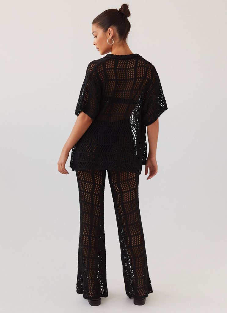 Womens Cabo Paradise Crochet Pants in the colour Black in front of a light grey background