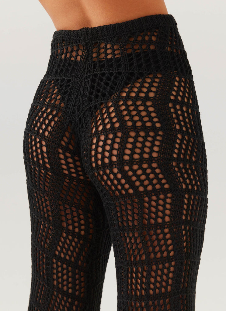 Womens Cabo Paradise Crochet Pants in the colour Black in front of a light grey background